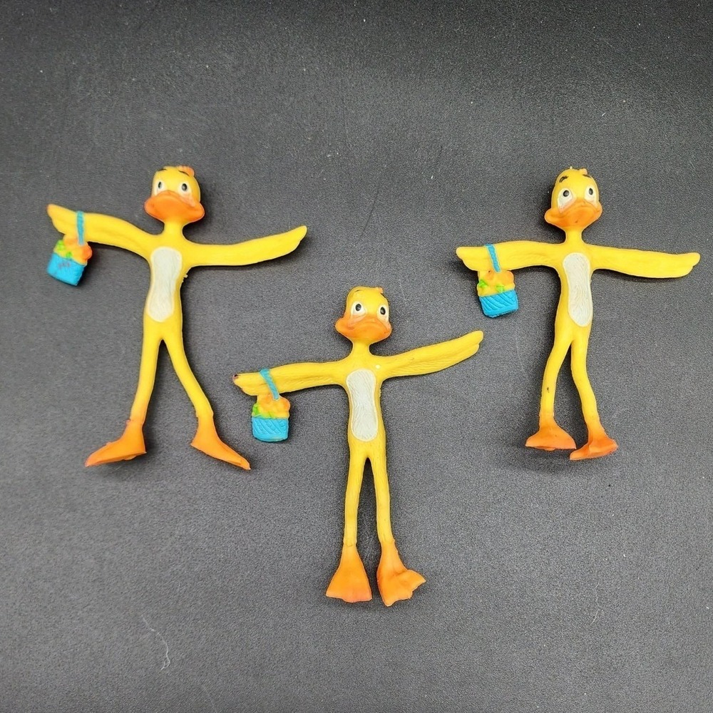 Easter Unlimited Yellow Bendy Duck Set 3 Easter Basket Toy‎ Vintage Kitsch Retro